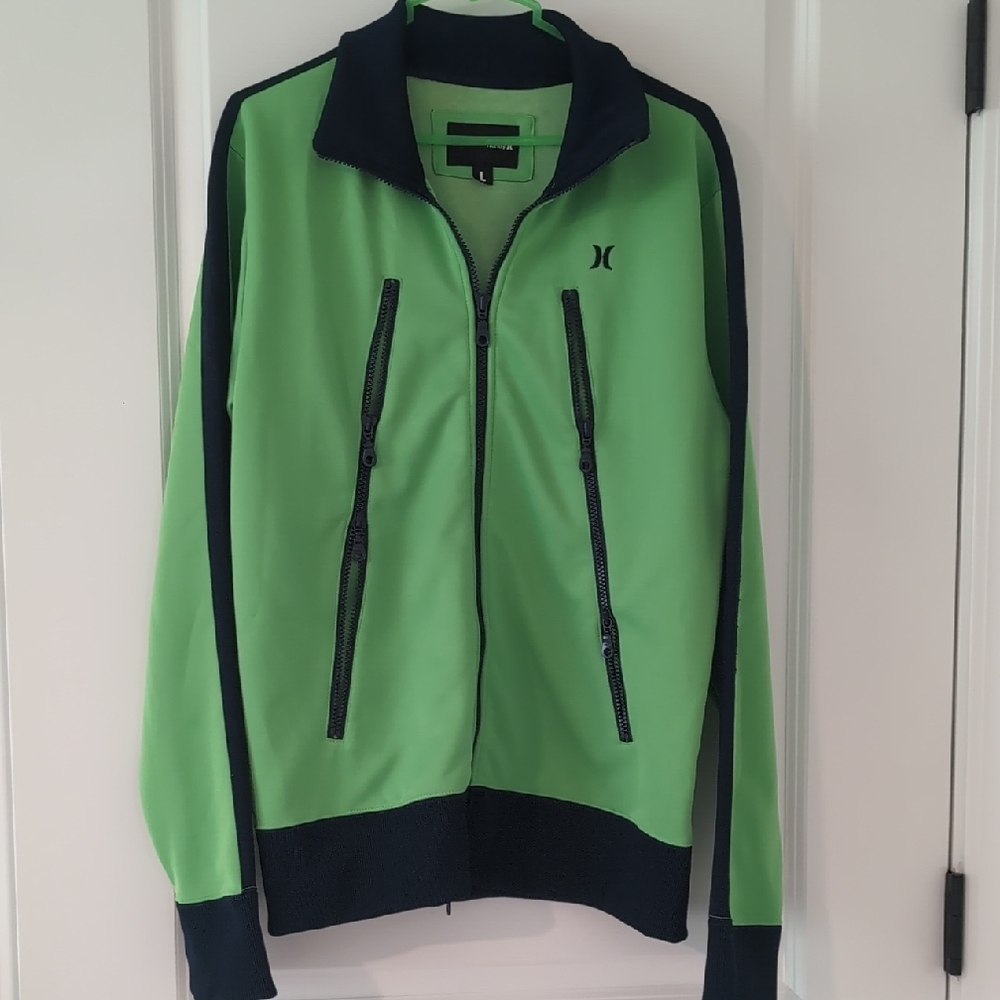 Hurley neon Green Casual Large Zip Up Jacket *Flaws*